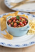 Quick salsa with tortilla chips and cheese