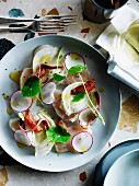 Raw Kingfish fillet with grilled grapefruit, fennel and radish