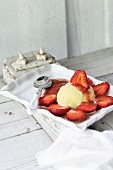Vanilla cream with strawberry and rhubarb compote