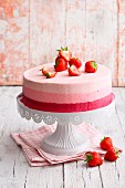 Strawberry mousse cake with striped edge