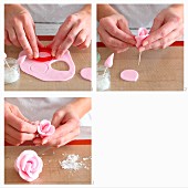 Fondant roses being made