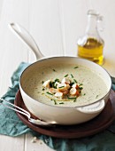 Leek and potato soup with blue cheese