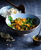 Spinach and lentil dhal with basmati rice