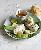 Chicken fillet with bok choy and peanut sauce