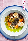 Fresh fruit and yoghurt with chia seeds and nuts