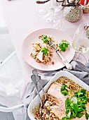 Baked ocean trout with chickpea pilaf