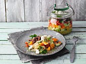 Layered Turkish bulgur and minced meat salad in a jar