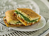 Panini filled with cheese and vegetables