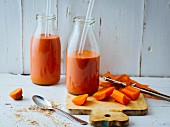 Carrot milkshakes with beetroot and wheat bran
