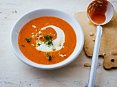 Tomato soup with cashew nuts and cress