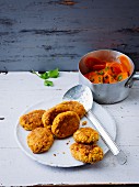Tofu fritters with glazed carrots