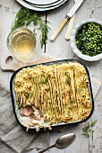 Fish pie with dill and peas