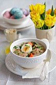 Zurek (Polish ryemeal soup) with sausage and egg for Easter