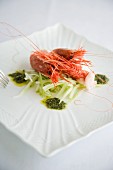 Insalatina di sedano con gamberi rossi (celery salad with prawns, Italy)