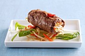 Beef roulade with beansprouts