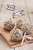 Cake pops with oats on a paper bag