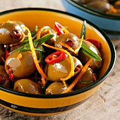 Marinated olives with sage, chillis and orange zest