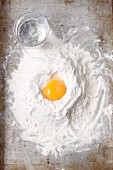 Ingredients for pasta dough – flour, water and egg