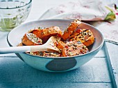 Grilled sweet potatoes with chilli, coriander and garlic