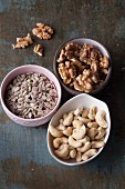 Walnuts, sunflower seeds and cashew nuts – basic vegan cuisine products