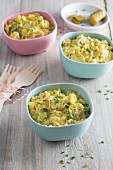 Pasta salad with vegan mayonnaise, chickpeas and gherkins