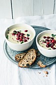 Mountain cheese soup with marjoram, Port wine and balsamic cranberries