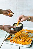 Oven-baked pumpkin fries with Chermoula mayonnaise