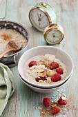 Milk quinoa with raspberries and almonds (vegan)