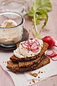 Wholemeal bruschetta with smoked trout cream