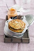 Vegetarian courgette pancakes with chickpeas