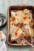 Chicory and onion gratin with bacon