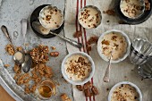 Maple syrup and bourbon ice cream with salted candid pecan nuts