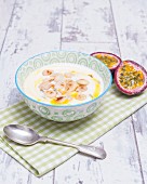Yoghurt with passion fruit and almonds
