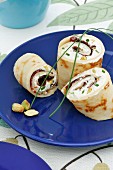 Pancake rolls with ricotta and beef ham