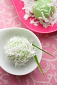 Klepon (staff to sticky rice balls with palm sugar, Indonesia)