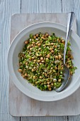 Freekah chickpea salad with celery and herbs