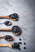 Blueberries on various spoons
