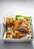 Pork roulade with physalis and almond chutney
