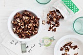 Chocolate popcorn on a white table