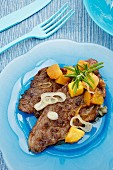 Veal escalope with peaches