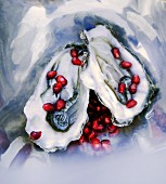Oysters with pomegranate seeds (seen from above)