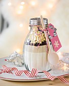 Cookie mix in a glass for gifting at Christmas