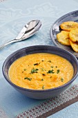 Carrot soup with plantain chips