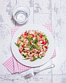 Rocket salad with crayfish, radishes and sweet chilli