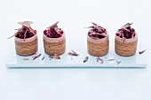 Mini German layer cakes with chestnut cream and lingonberries