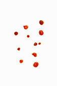 Drops of tomato sauce on a white surface