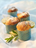 Lemon muffins in polka dot cases