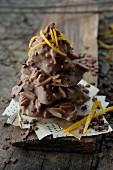 A tree made from chocolate-coated slivered almonds