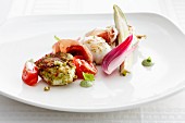 Monkfish with raw ham and vegetables