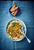 Feta cheese cream with chickpeas and chives